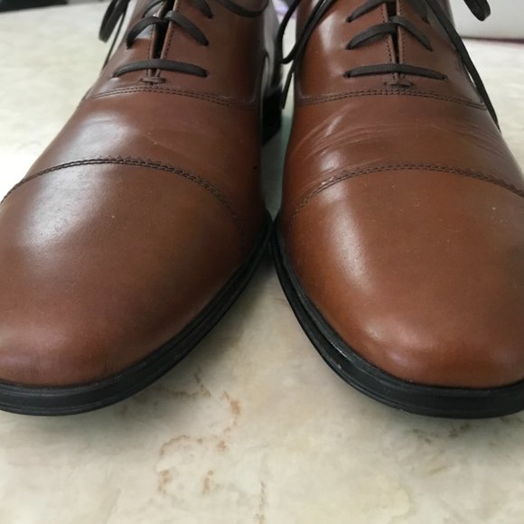 Ferragamo Mens Oxford Cognac Leather Lace Ups Cap Toe Sz 9.5 D - Picture 6 of 15